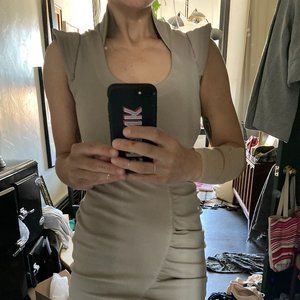 Nwot Yigal Azrouel Beige Bodycon Ruched Dress